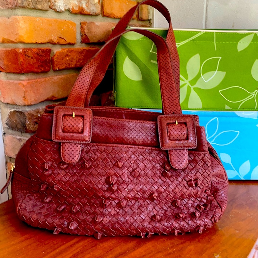 Perkins hobo tote leather snake skin texture